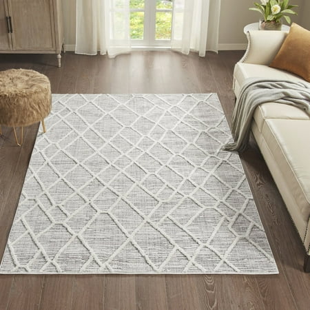 Soft And Stylish Pebble Indoor Area Rug, Machine Woven Geometric Pattern, Medium Pile, Transparent Sprayed Latex Reverse For Secure Fit, Suited High-traffic Areas, Easy To Clean, 5x7, Gray Cream