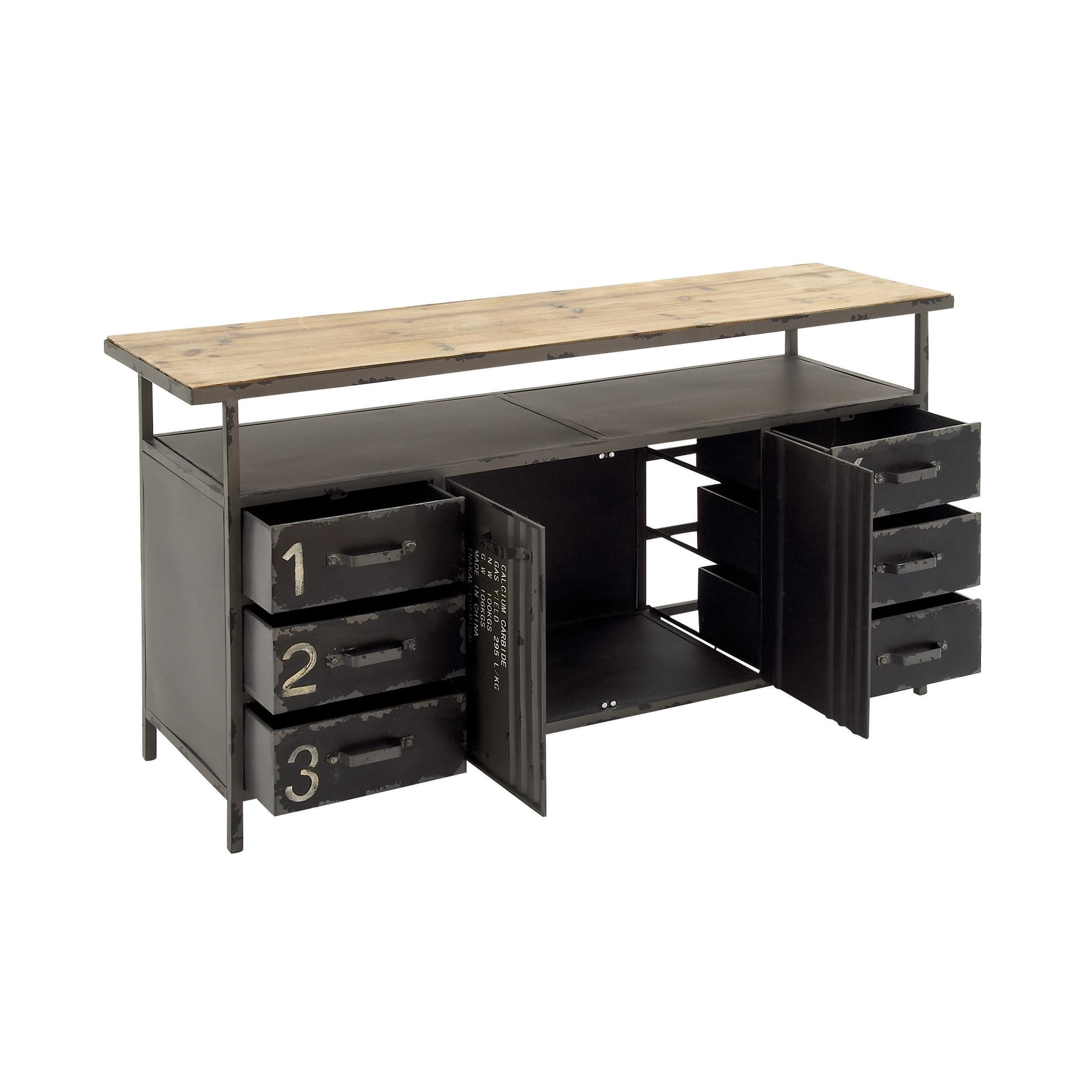 DecMode 56" x 30" Gray Metal Army Surplus Style 2 Door and 6 Drawer Sideboard with Numbers and Text, 1-Piece