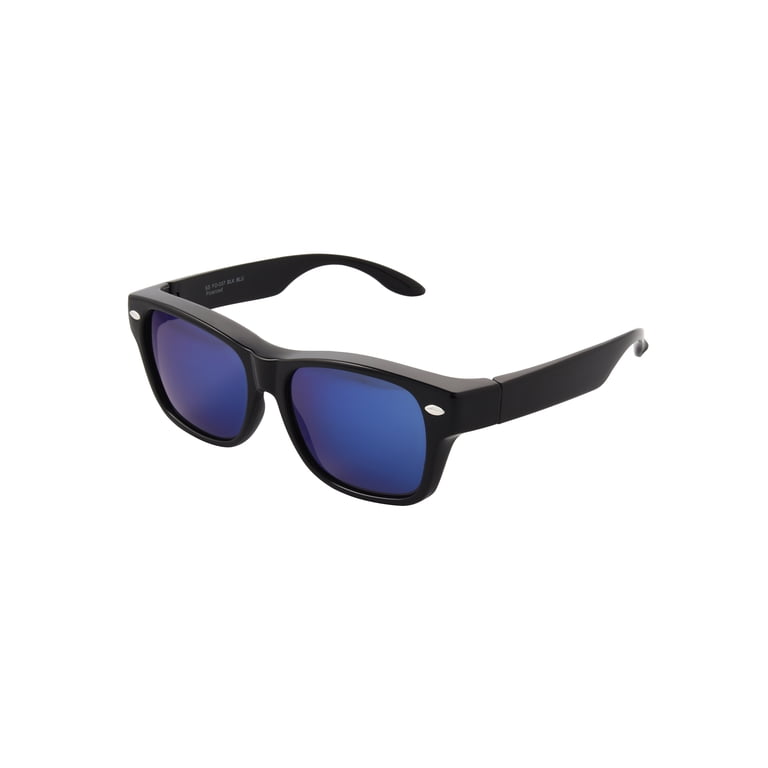 Solar Shield Polarized Fits Over Sunglasses, Black with Blue Mirror photo 2