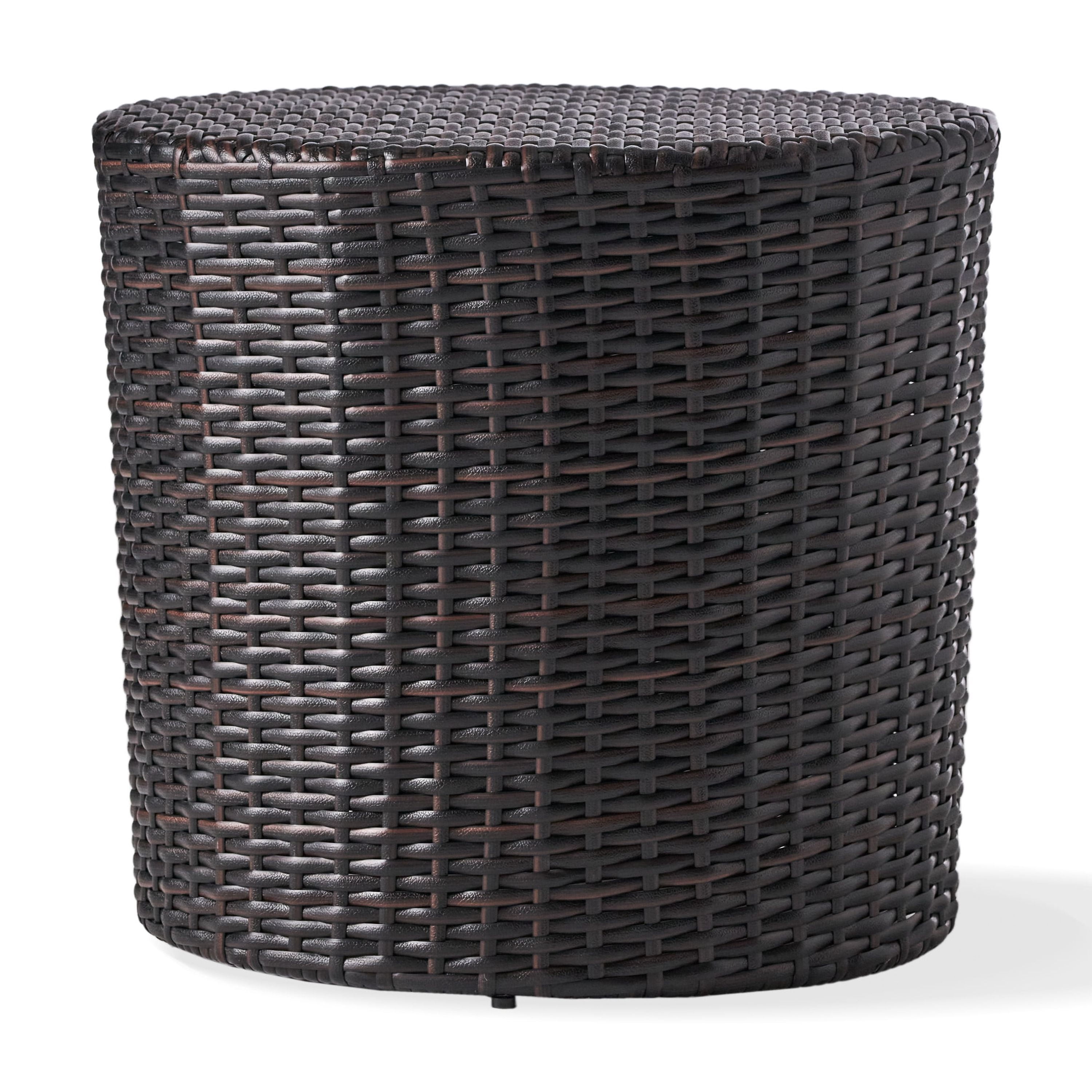 Outdoor Wicker Barrel Shape End Side Table for Patio Garden, Brown