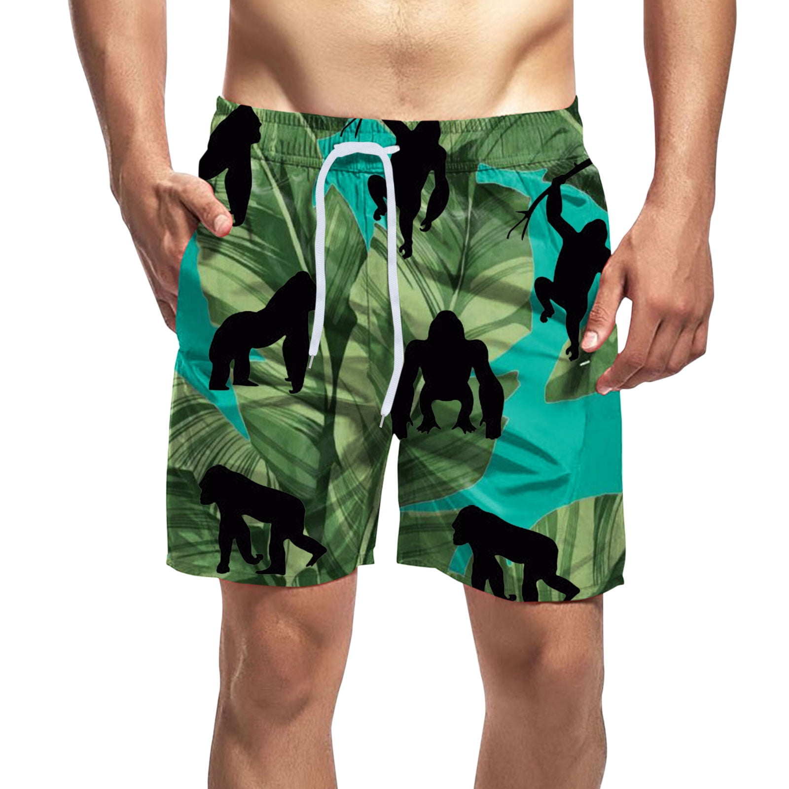 Mens Pants Adult Male Bathing Suits for Men Men s Summer Printed Beach Short Loose Casual Fashion Shorts Loose Tether Pockets Board Clothes Green 5XL