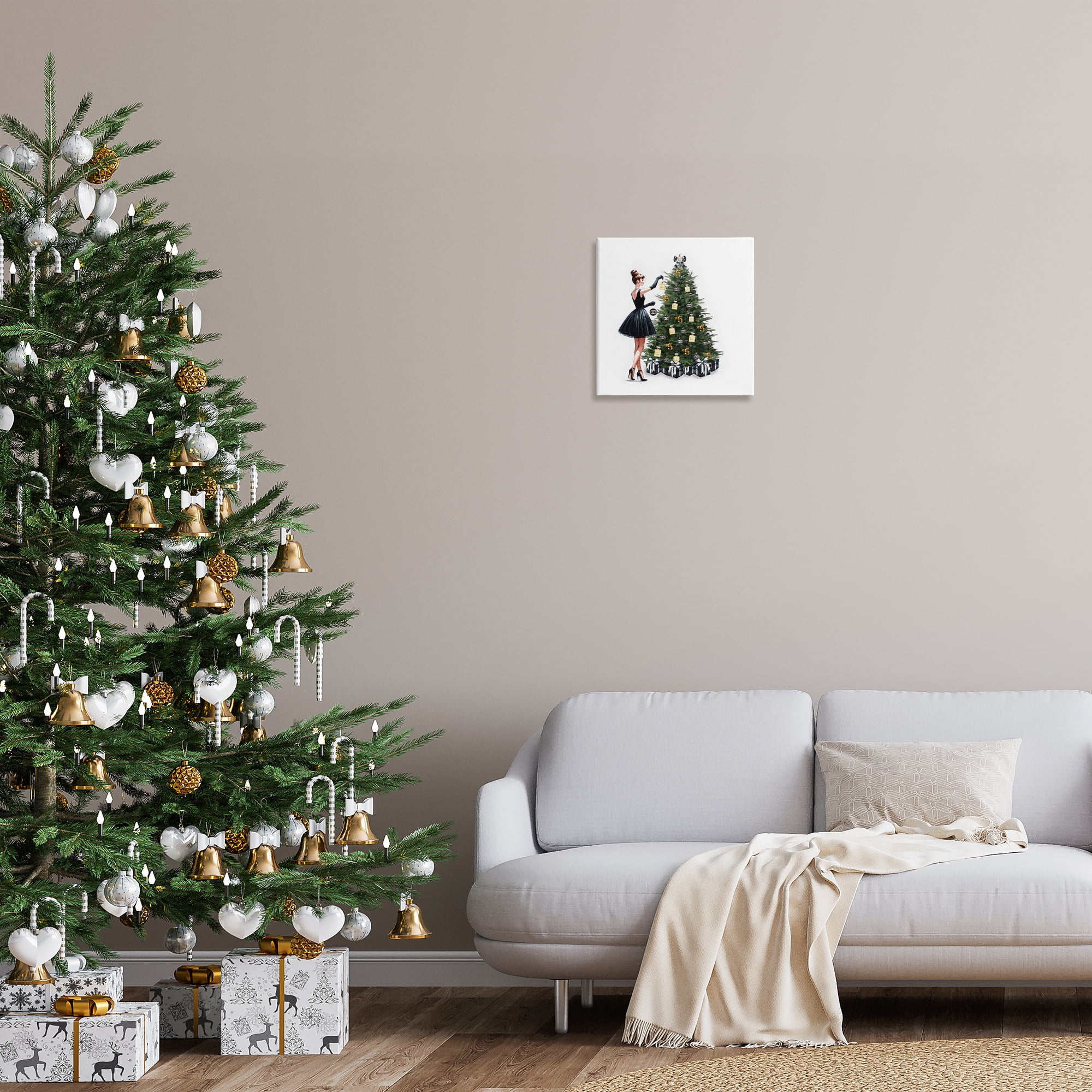 Stupell Industries Trendy Christmas Tree Holiday Painting Gallery Wrapped Canvas Art Prints Wall Art, 17 x 17