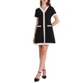 thumbnail image 2 of Vestido de trabajo elegante de mujer INSPIRE CHIC con contraste de color, escote en V, manga corta, corte A, color negro, 2 of 5
