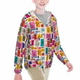thumbnail image 2 of Xecao Cute Doodles Print Fishing Shirts for teenager Long Sleeve UV Sun Protection Hoodie with Zipper Outdoor Hiking Shirts-Large, 2 of 7