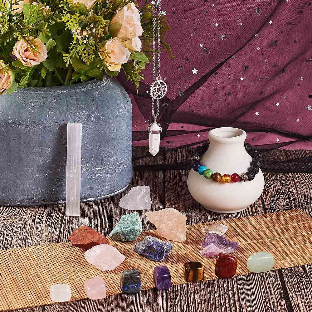 1box DIY Gemstone Bracelet Necklace Making Kit Including Natural Mixed Stone Beads & Bracelet & Necklace 21pcs/box