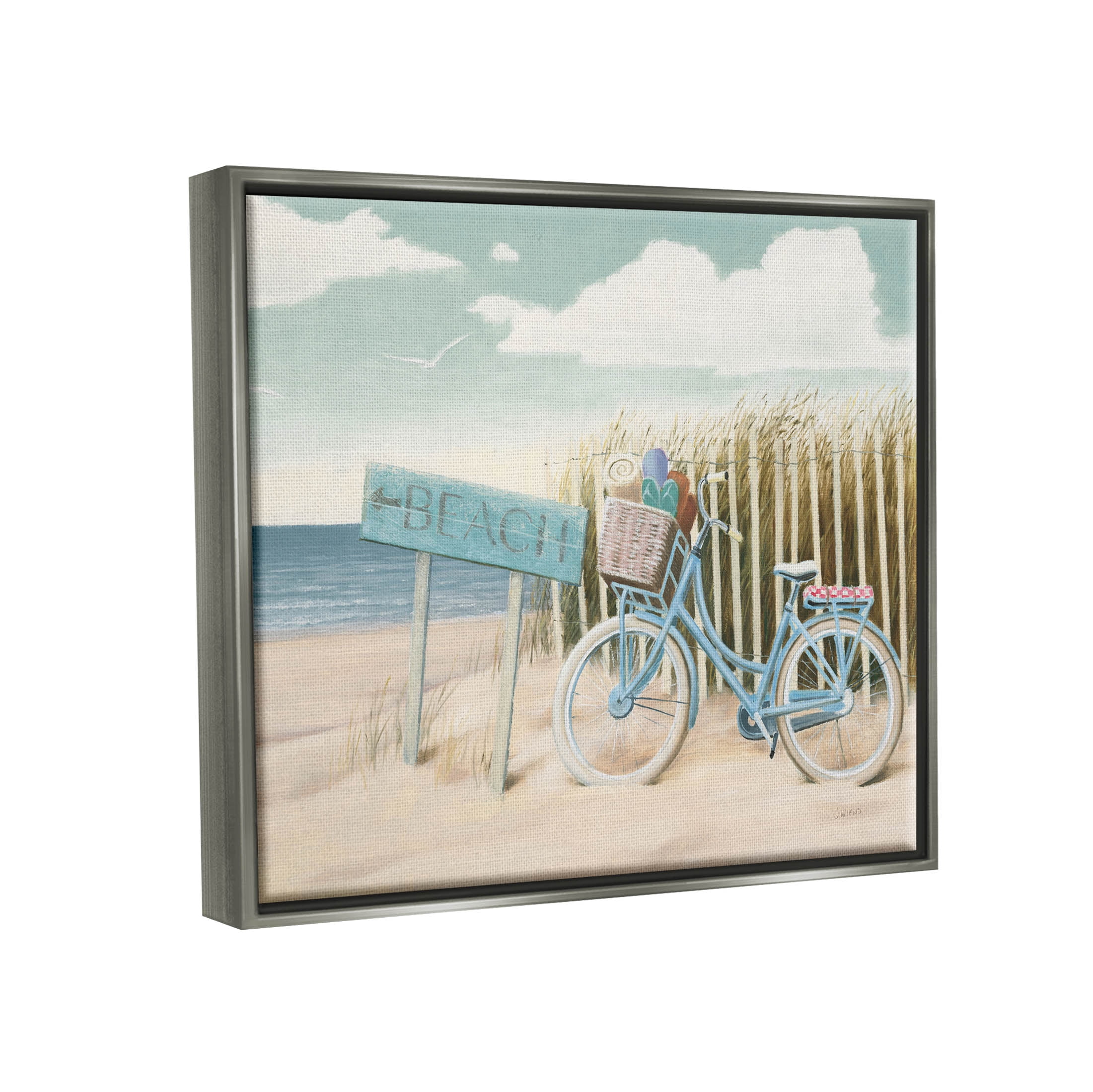 Stupell Industries Beach Cruiser Blue Bicycle Boast Graphic Art Luster Gray Floating Framed Canvas Print Wall Art, Design by James Wiens