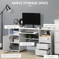 thumbnail image 3 of White Computer Desk with Keyboard Tray & Drawers - Home Office Writing Workstation - 57" L x 19.7" W - Storage Shelves & Cabinet, 3 of 7