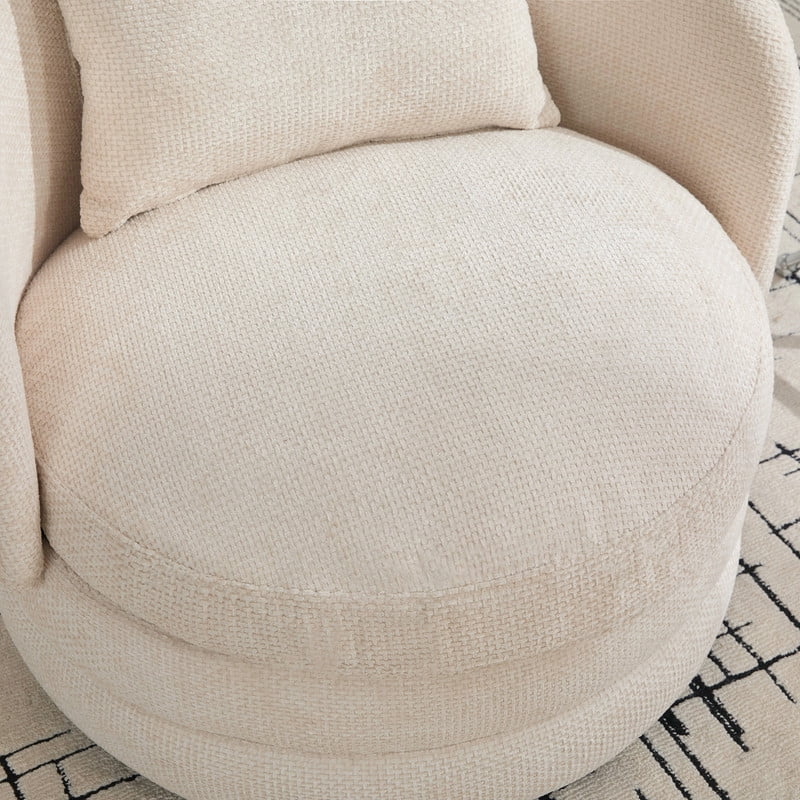 360° Modern Swivel Barrel Accent Chair, Chenille Upholstered Lounge Armchair with Pillow, Comfy Round Sofa Reading Chair for Living Room, Bedroom, Beige