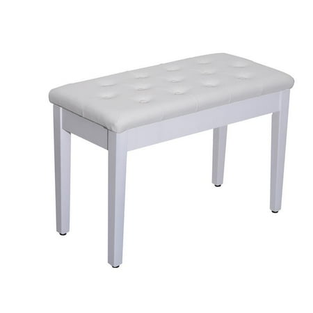 - Faux Leather Padded Double / Duet Piano Bench w/ Music Storage - White