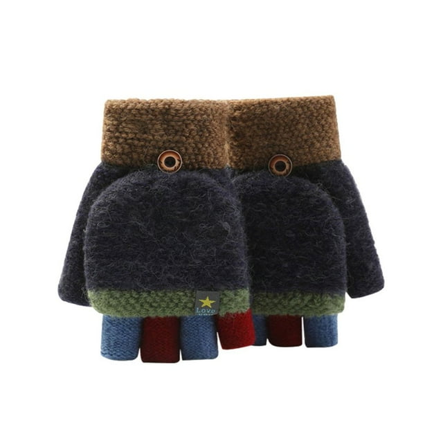 Unisex Warm Soft Kid Winter Convertible Flip Top Fingerless Gloves