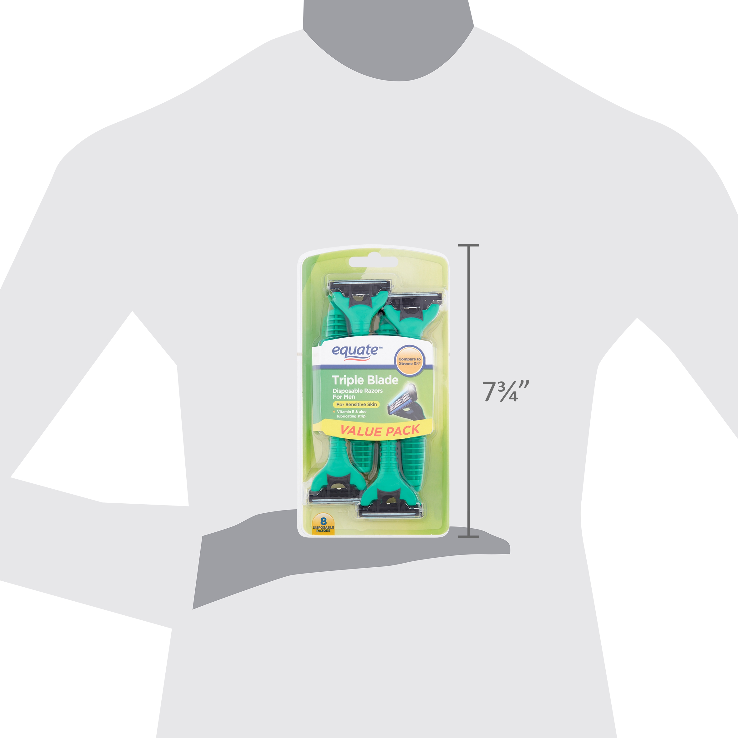 Equate Triple Blade Disposable Razors for Men Value Pack, 8 Count