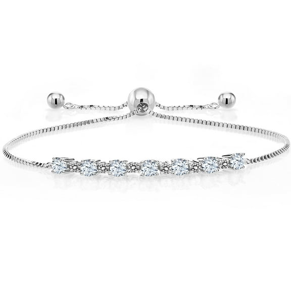 Gem Stone King 925 Sterling Silver White Created Sapphire and White Diamond Tennis Bracelet for Women (1.06 Cttw, Fully Adjustable up to 9 inch)