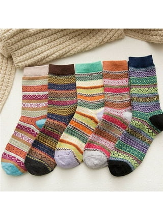 5 Pairs Wool Socks Winter Thick Knitted Cozy Woolen Socks Solid