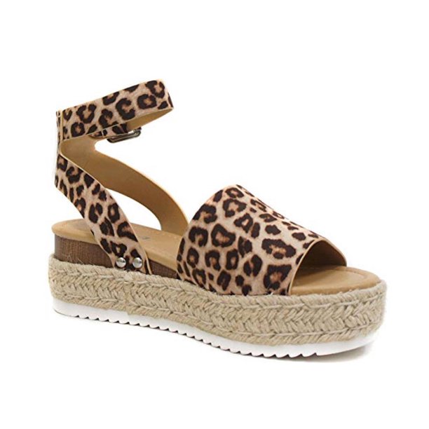Soda Soda Women S Topic Oatmeal Cheetah Espadrille Flatform Sandals Walmart Com Walmart Com
