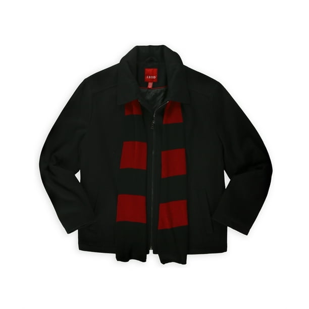 Conjunto de abrigo y bufanda IZOD de mezcla de lana para hombre chaquetón negro grande