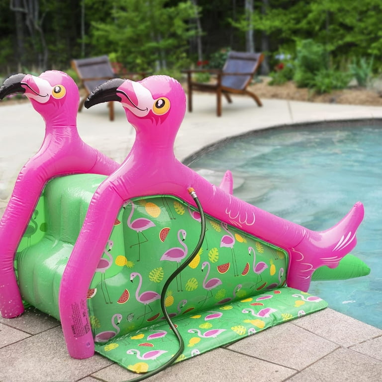 Giant Inflatable Flamingo Pool Water Slide 98x 51x 51 w Built in Sprinklers Have Waterslide Fun in Your Pool All Summer w Family Easy to Inflate Super Durable for Kids