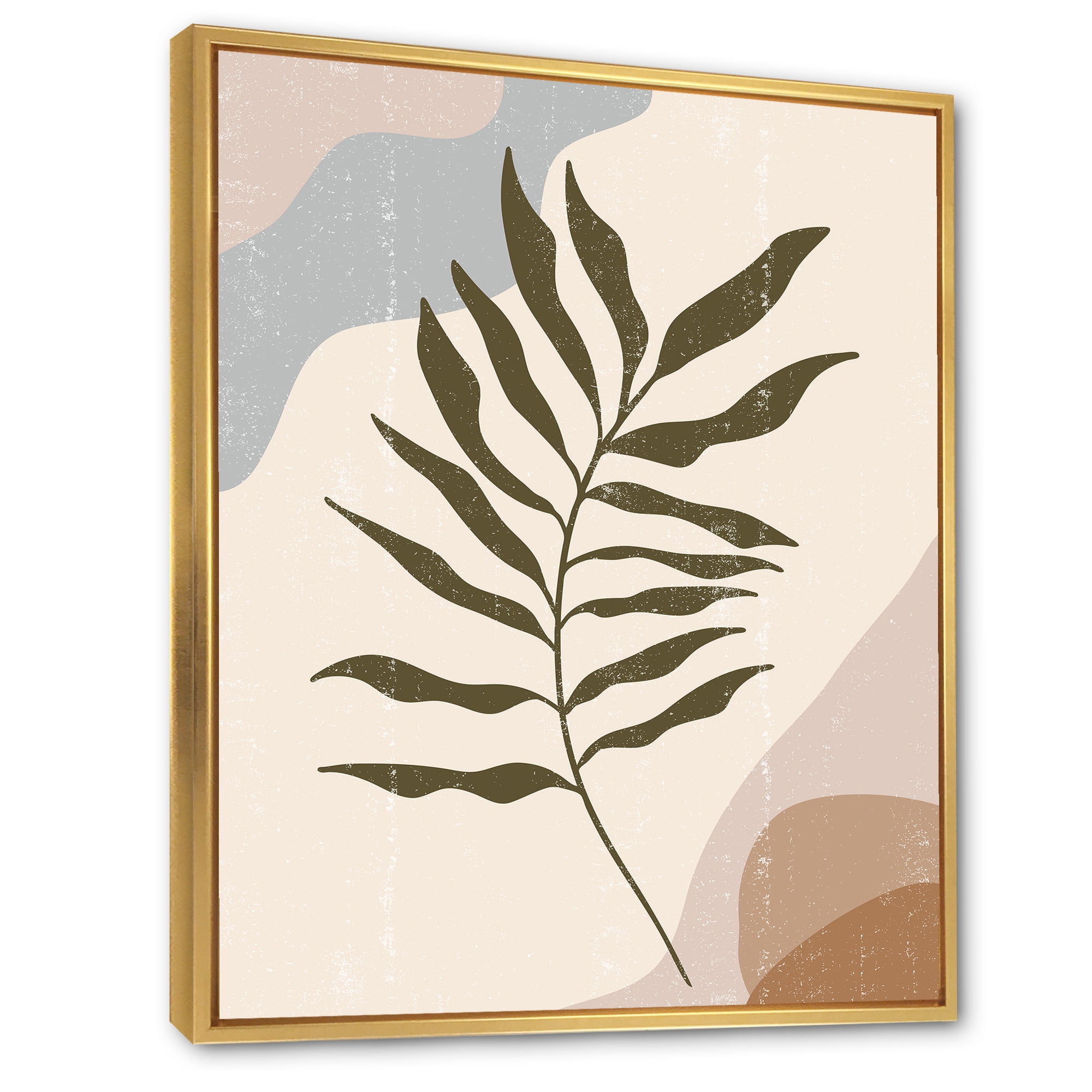 Designart 'Abstract Botanical Minimalist Leaf In Earth Tones I' Modern Framed Canvas Wall Art Print
