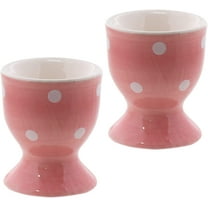 Servette Home Egg Cup Cute Ceramic Soft Boiled Egg Holder - Set of 2 (Pink Polka Dot)