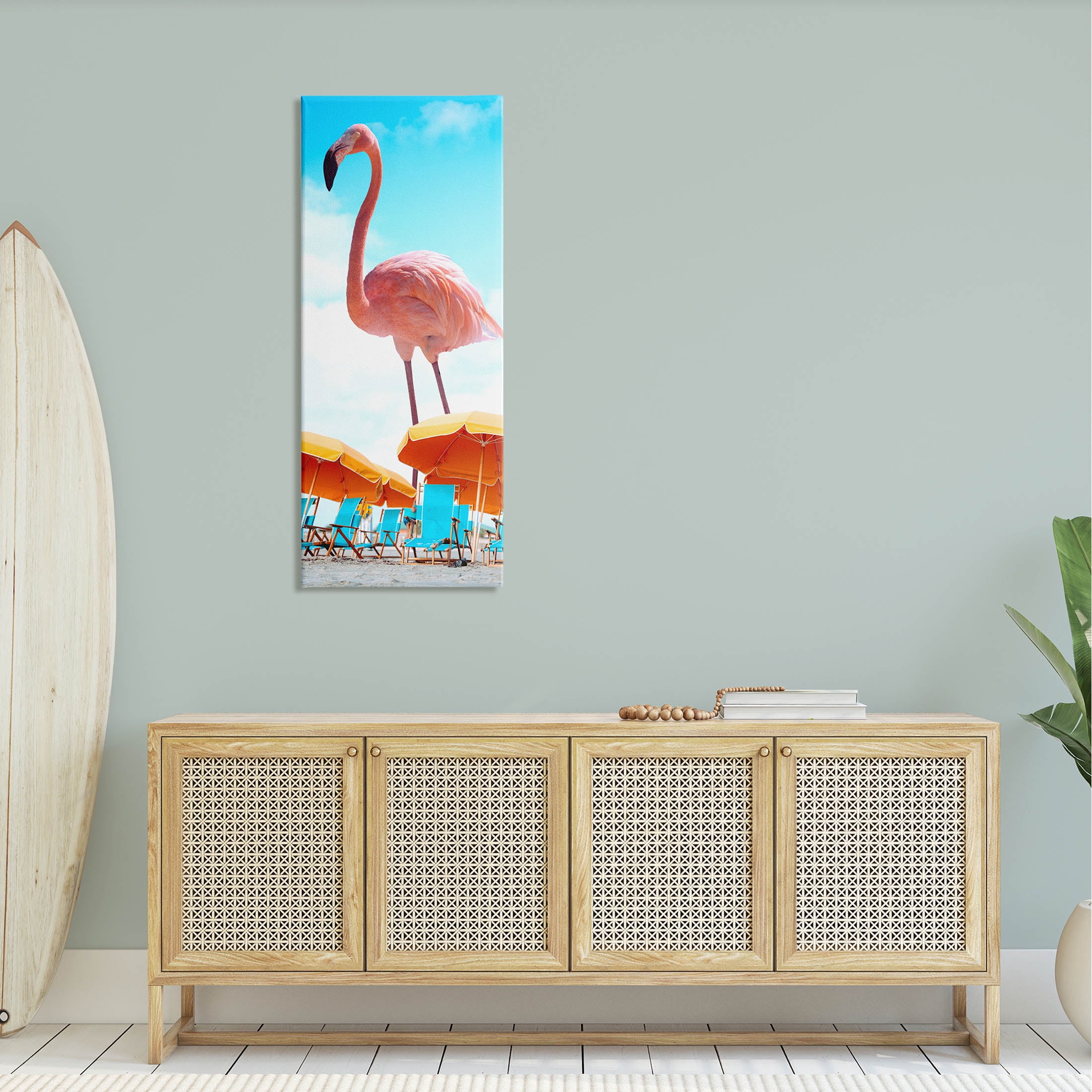 Giant Tropical Flamingo Beach Animals & Insects Graphic Art Gallery Wrapped Canvas Print Wall Art