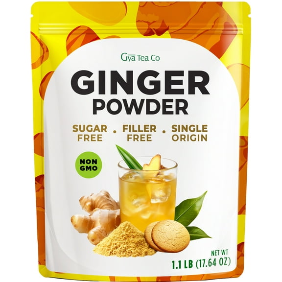 Gya Tea Co Ginger Powder 1.1lb (17.64 Oz) - 100% Real & Robust Ground Ginger, Smooth-Blending For Shots, Teas, Cooking - Antioxidant Rich For Overall Wellness, Digestion Support - Non-GMO