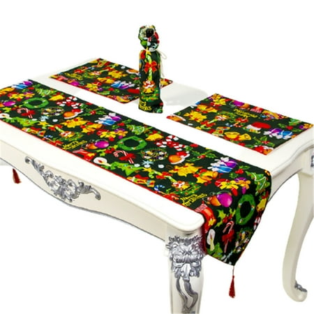 

Christmas Table Runner Creative Printed Placemat Wine Bottle Cover Practical Xmas Party Supplies for Home Hotel