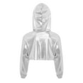thumbnail image 2 of vastwit Kids Girls Metallic Hip Hop Jazz Dance Crop Top Long Sleeve Sparkly Cropped Hoodie Pullover Sweatshirt Silver 10, 2 of 3
