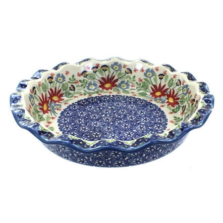 Blue Rose Polish Pottery Jungle Bouquet Pie Plate