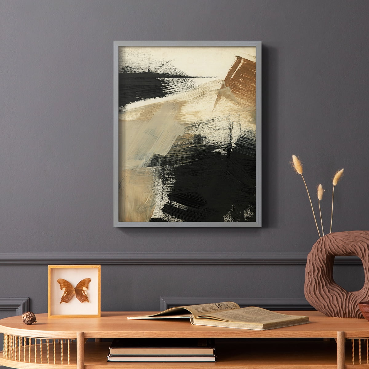 Baked Paintstrokes III Framed Print in Gray Solid Wood Framed Print No Nail Hanging