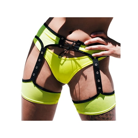 

wdehow Womens Garter Belt Patchwork Hollow-Out Tie-Up Open Crotch Garter Sexy Lingerie High Thigh Bands