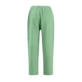 thumbnail image 6 of Linen Pants Women Elastic Waist Cropped Button Summer Lounge Pants Straight Leg Ankle Length Cotton Linen Slacks Light Green M, 6 of 7