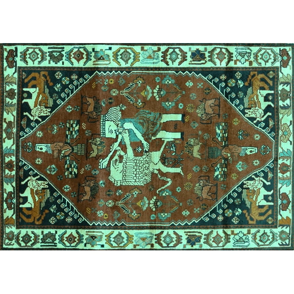 Ahgly Company Indoor Rectangle Animal Turquoise Blue Traditional Area Rugs, 4' x 6'