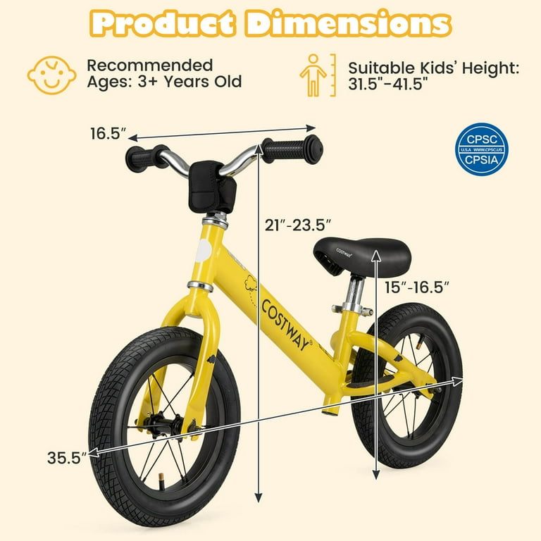 Costway 12 Inch Toddler Balance Bike No Pedal Training Bicycle