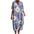 thumbnail image 2 of Ovzne Robes d'Été pour Femmes 2025 Robe Femmes Robes d'Été avec Poches Imprimées Robes Amples à Col en V Manches Courtes Grande Taille Robe Manches Courtes Imprimée Liquidation, 2 of 5