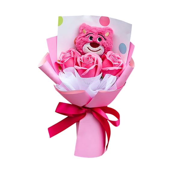 Valentine's Day Bouquet of Flower Plush Toys, Handmade Anime Plush Flower Bouquets for Birthday Wedding Graduation Ceremony, Valentine's Day Gifts for Girlfriend Wife