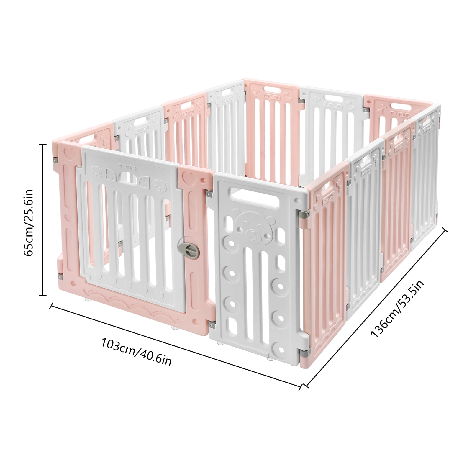 11-Panel Pet Playpen 53.5x40.5 Inch Pink & White Dog Fence with Door HDPE Puppy Play Yard, Indoor Enclosure