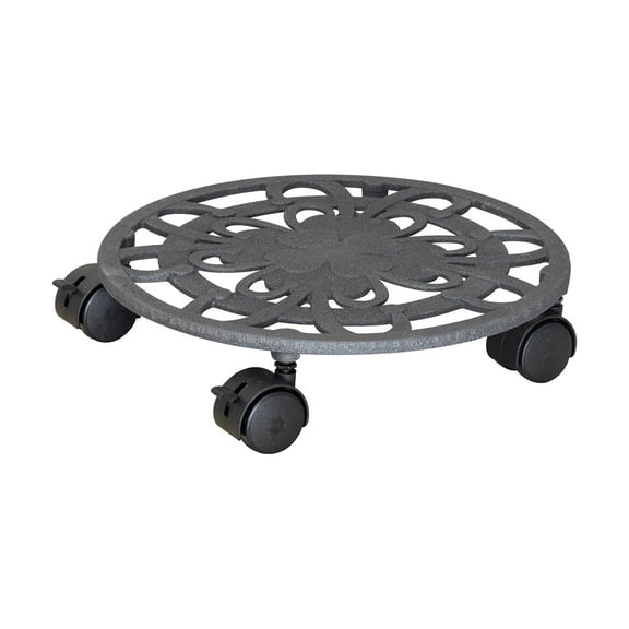Wagner 11.4" Slate Gray Round Cast Iron Plant Caddy – Smooth Rolling Casters, 110 lbs Capacity