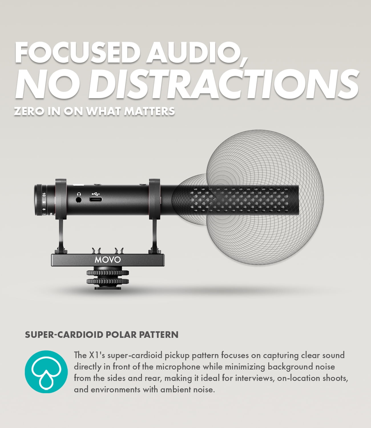 Movo X1 Supercardioid Shotgun Microphone - 3.5mm/XLR/USB-C Camera Mic for DSLR, Smartphones, and Computers - Professional Boom Microphone with Advanced Audio Controls, Tripod, and Accessories