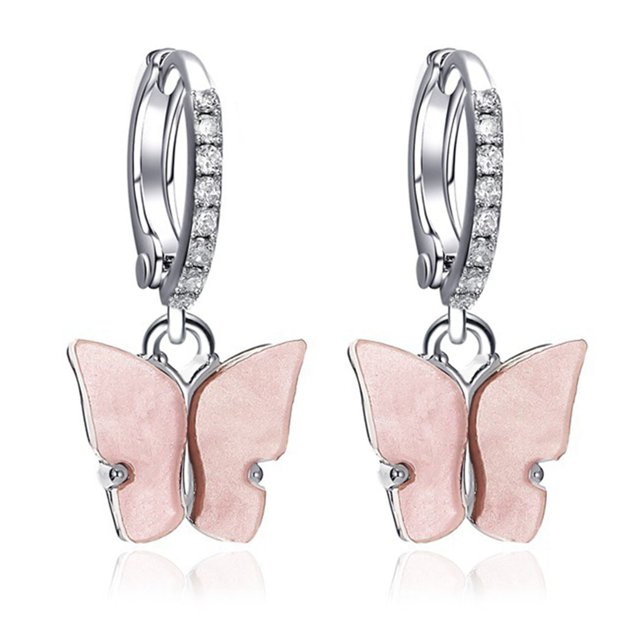 Boucles d'Oreilles Papillon Femme Strass Cuivre Percées Boucles d'Oreilles Pendantes