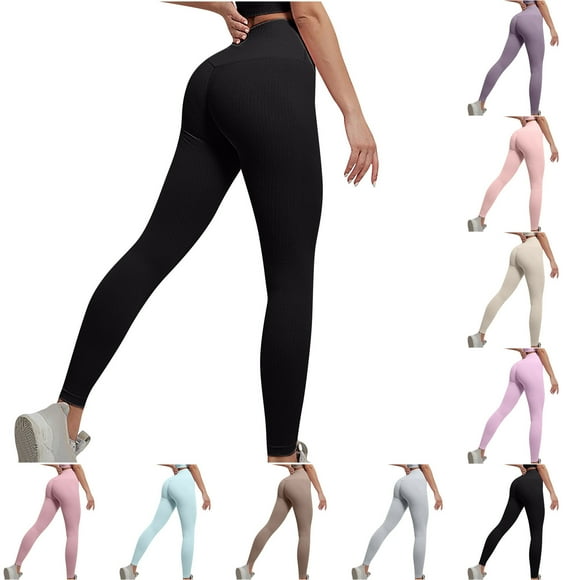 QATAINLAV Leggings de Sport Sans Coutures pour Femmes Entraînement Physique Gym Athlétiques Contrôle du Ventre Taille Haute Pantalons de Yoga Couleur Unie Effet Rehausseur Leggings d'Entraînement Noir P Ventes Prime Aujourd'hui Liquidation
