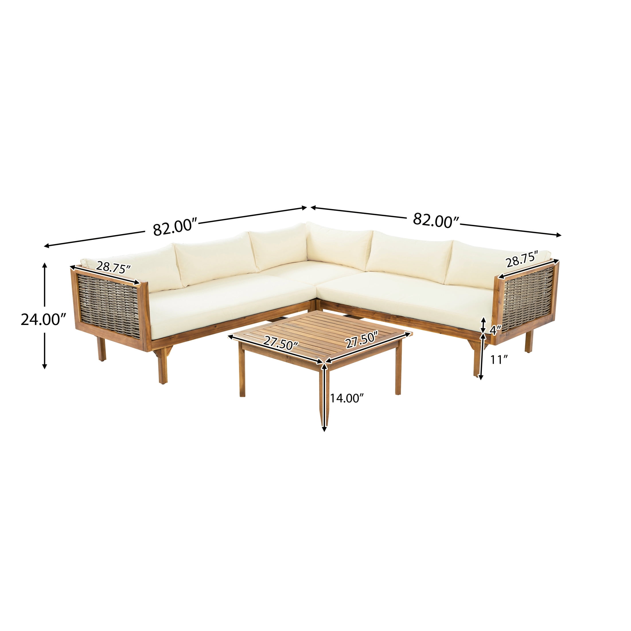 Christopher Knight Home 4-Piece Patio Wicker Conversation Set, Sectional Sofa Set with Coffee Table & Beige Cushions