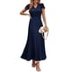 thumbnail image 1 of Vestido largo PRETTYGARDEN Verano 2025 con cuello en V y volantes, azul marino, 1 of 9
