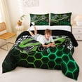 thumbnail image 3 of Erosebridal Cool Race Car Full Size Comforter Sets for Kids Boys, Neon Green Honeycomb Bedding Sets, Black Reversible, 1 Comforter and 2 Pillowcases, 3 of 6