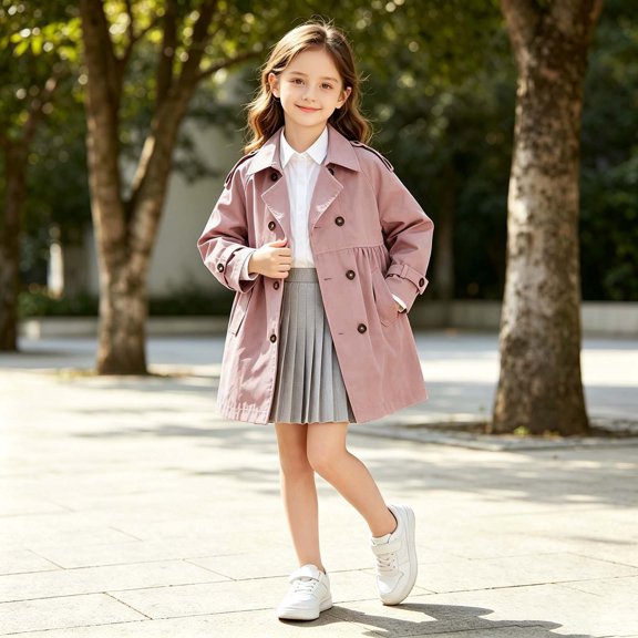 Stylish Girls Trench Coat Lightweight Windbreaker For Kids – Water Outerwear For Everyday Wear (Pink)