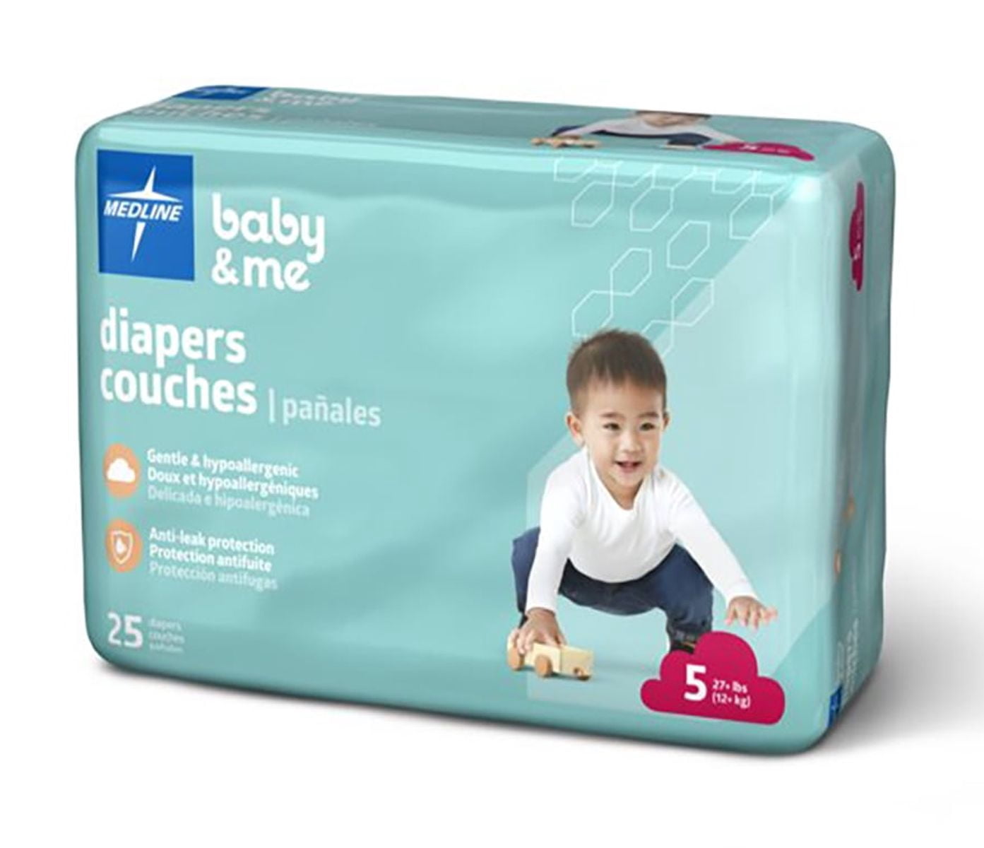 Medline Disposable Baby Diapers, Size 5 (27+ LBS), Case of 200