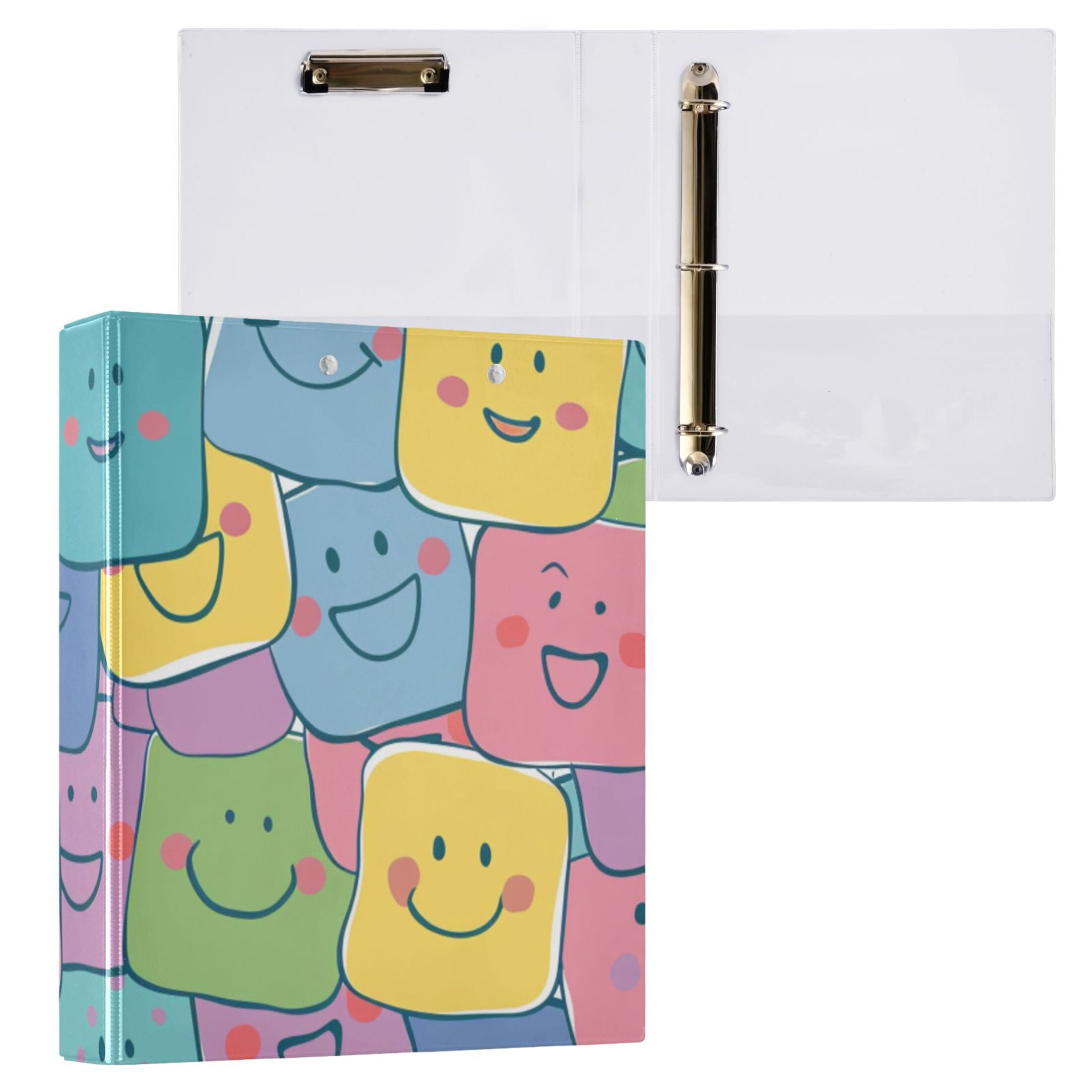 Smiling Faces 3 Ring Binders 1.5 inch Hardcover File Folders with Interior Pockets A4 Size Organizer for School Office Hospital