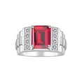 thumbnail image 1 of RYLOS Men's Rings Sterling Silver Designer Style 10X8MM Emerald Cut Shape Gemstone & Diamonds Ruby July Birthstone Rings For Men Size 12, 1 of 4