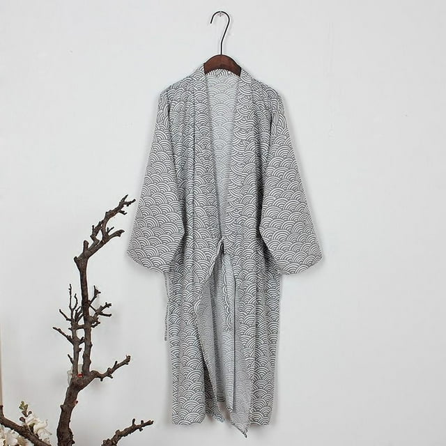Lefu Kimono Yukata pour Homme en Coton Doux Japonais Coupe Ample Robe de Chambre Tenue de Nuit Peignoir
