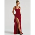 thumbnail image 5 of Women Formal Dresses Sleeveless Bodycon Ruched High Slit Maxi Dress Cocktail Prom Red S, 5 of 6