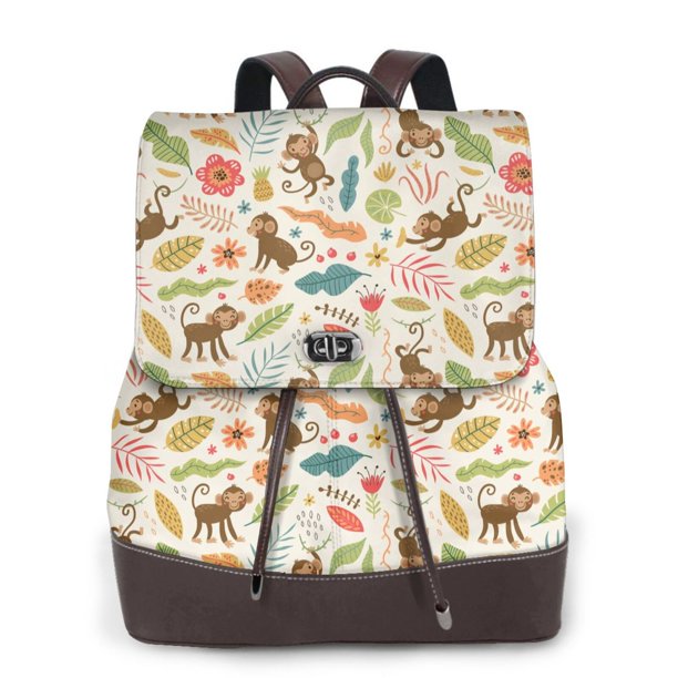 Balery Monkeys in the Jungle Mochila de Cuero para Mujeres, Gran Capacidad, Bolsa de Viaje Multifuncional, Mochila de Cuero y Bolsa de Hombro para Mujeres