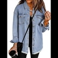 thumbnail image 2 of Chaqueta Vaquera Oversize para Mujer, Camisas Vaqueras Casuales de Larga, Chaqueta Vaquera Desgastada, Conjuntos de 2025. Azul XL, 2 of 8